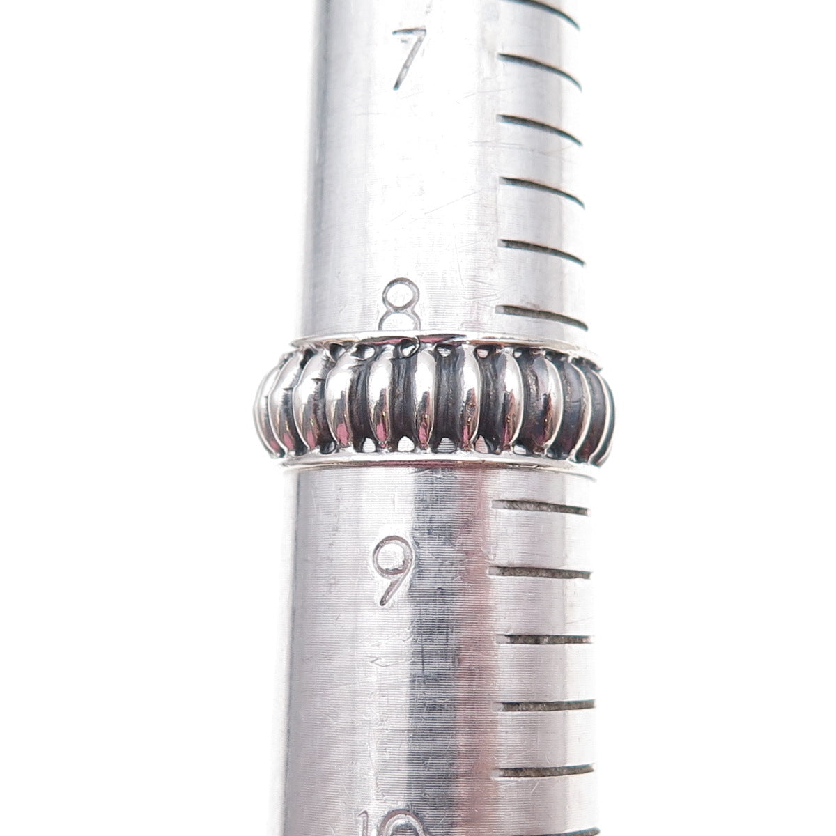 925 Sterling Silver Vintage Modernist Ribbed Oxidized Band Ring Size 8.75
