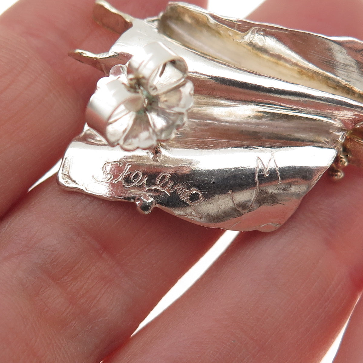 Joseph Masaniello 925 Sterling Silver 2-Tone Vintage Modernist Earrings