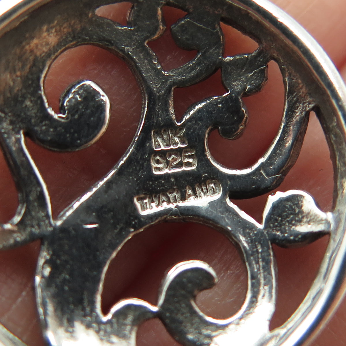 NK SILVER 925 Sterling Silver Vintage Real Lapis Lazuli Ornate Swirl Pendant