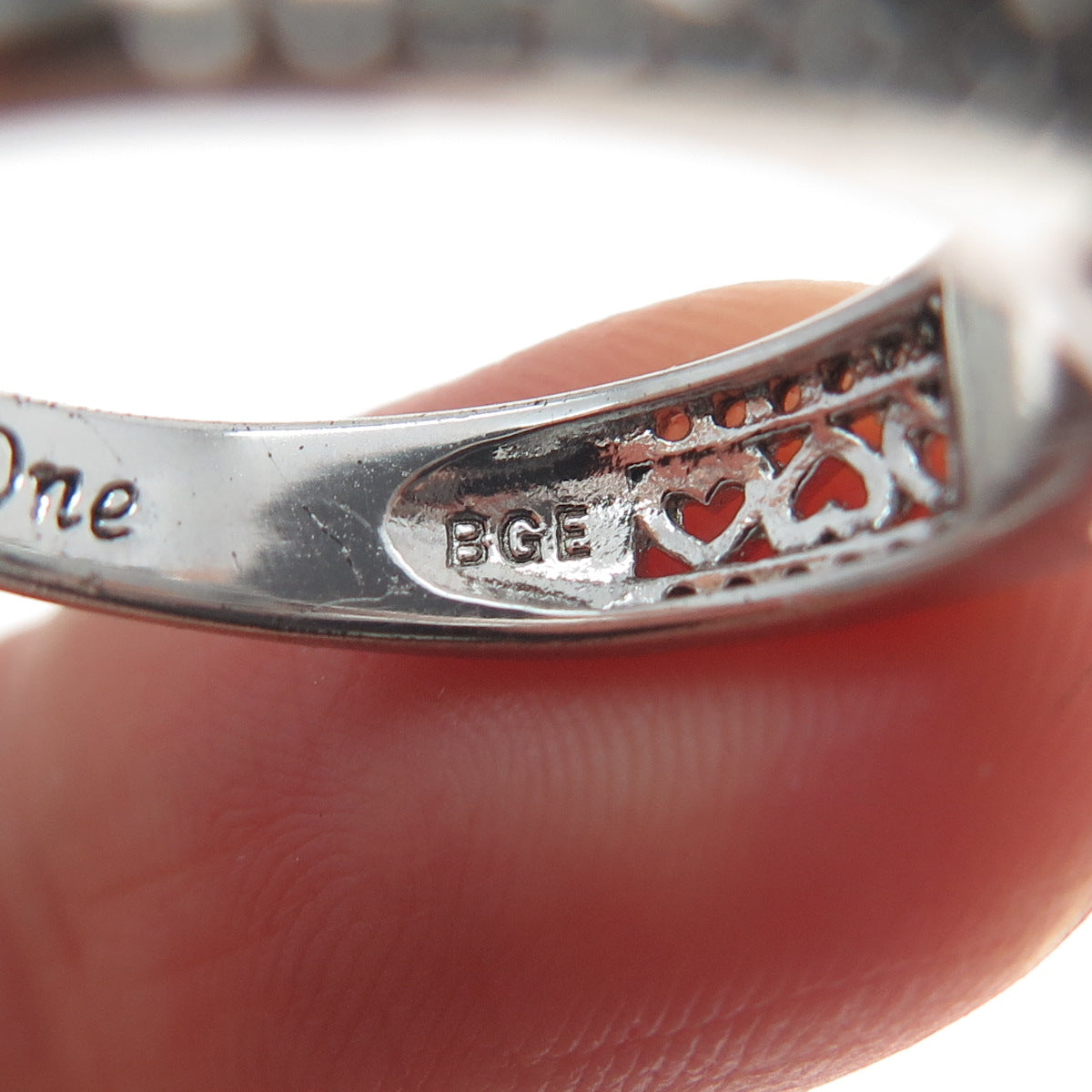 BGE BRADFORD 925 Sterling Real White Topaz Heart Together As One Ring Size 8.5