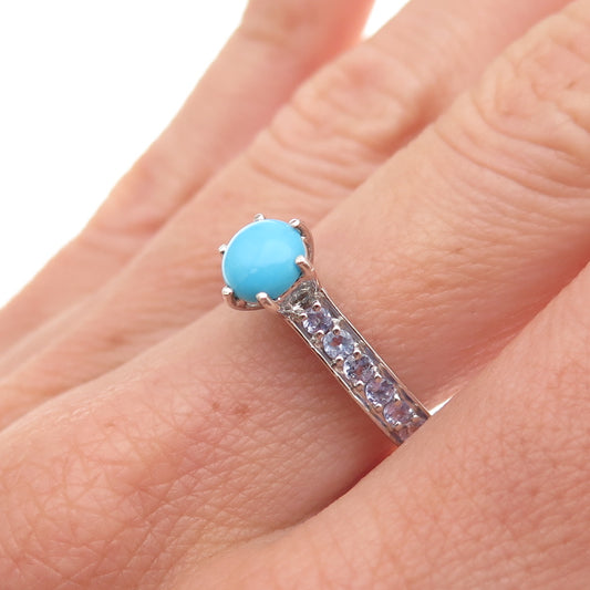 Chuck Clemency 925 Sterling Silver Real Turquoise & Tanzanite Ring Size 7.25