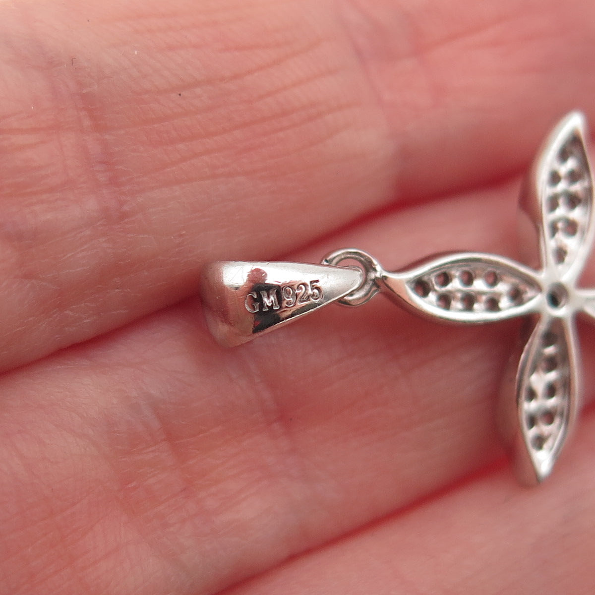 925 Sterling Silver Round-Cut C Z Cross Charm Pendant