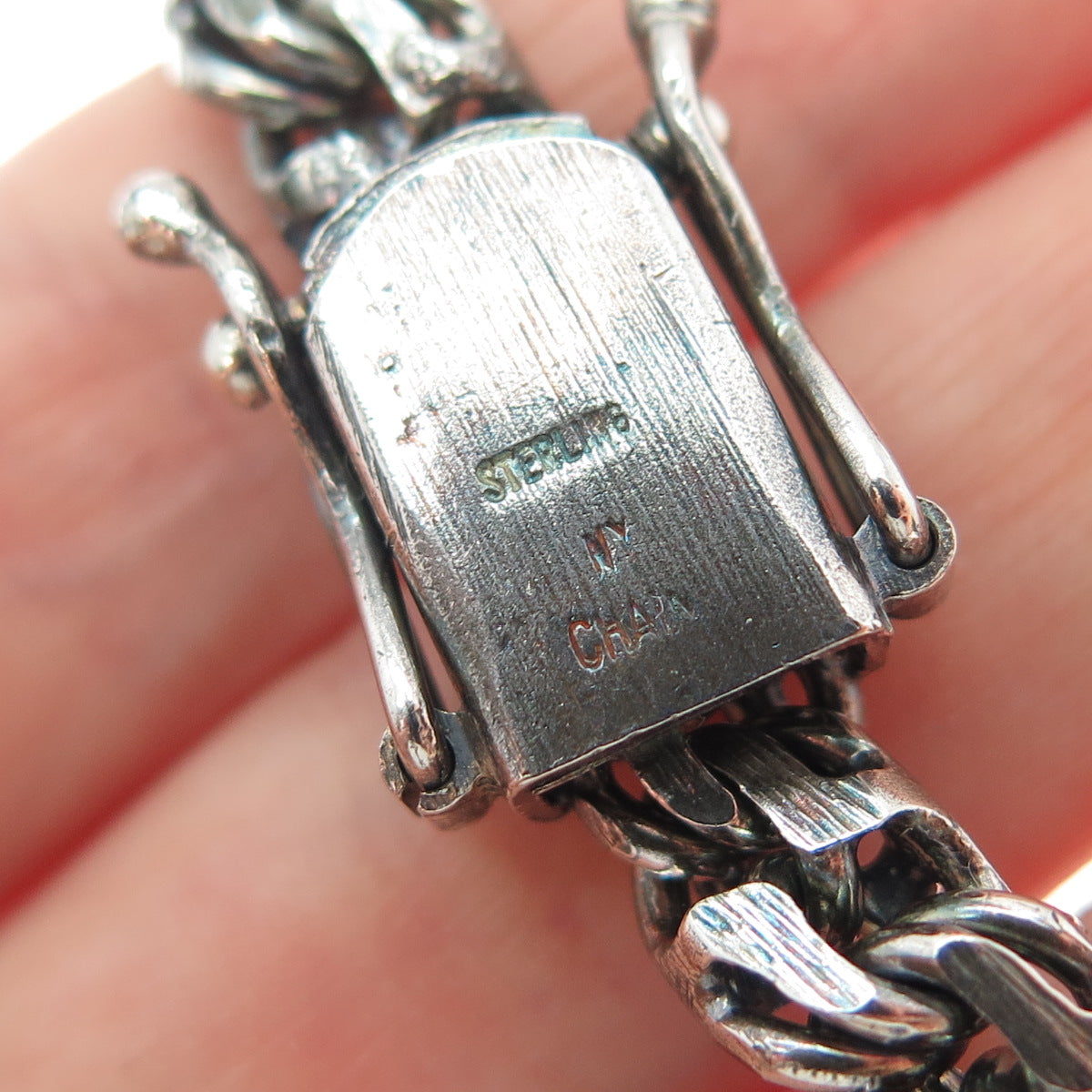 NY CHAIN CO. 925 Sterling Silver Vintage Oxidized Bismark Link Bracelet 8.25"