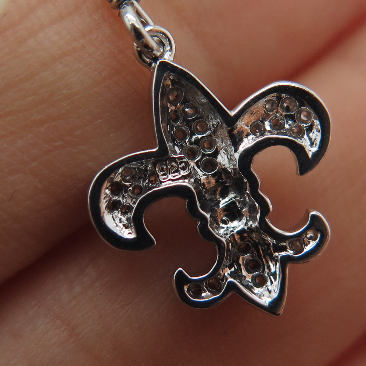 925 Sterling Silver Round-Cut C Z Fleur de Lis Dangle Earrings