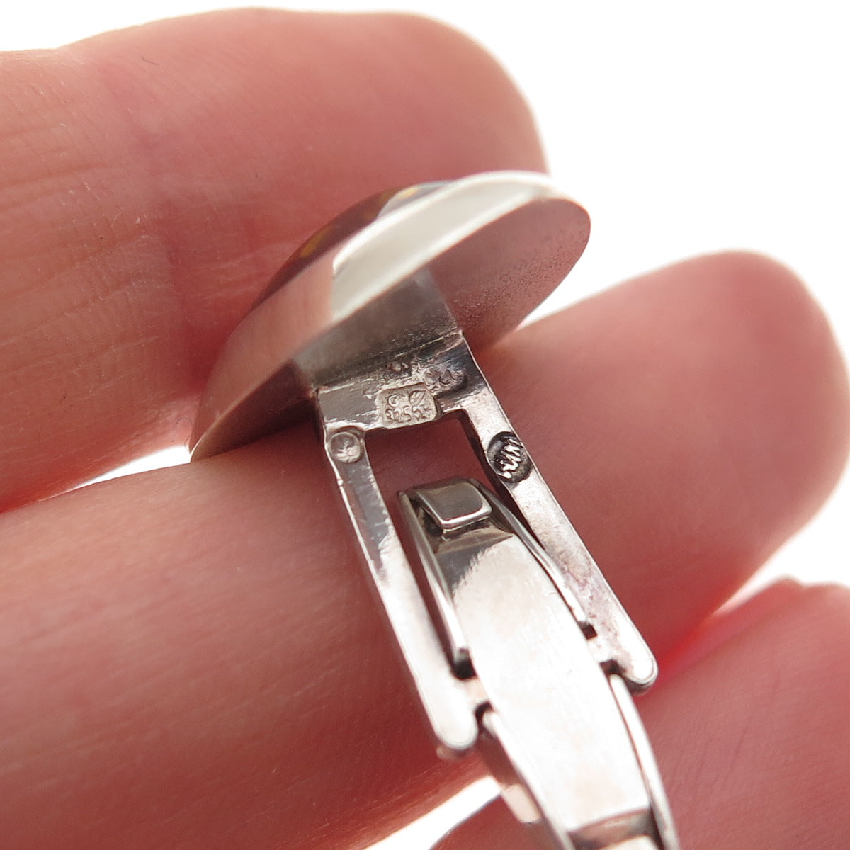 925 Sterling Silver Vintage Poland Real Amber Modernist Cufflinks