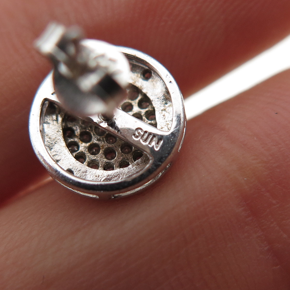 SUN 925 Sterling Silver Real Round-Cut Diamond Stud Earrings