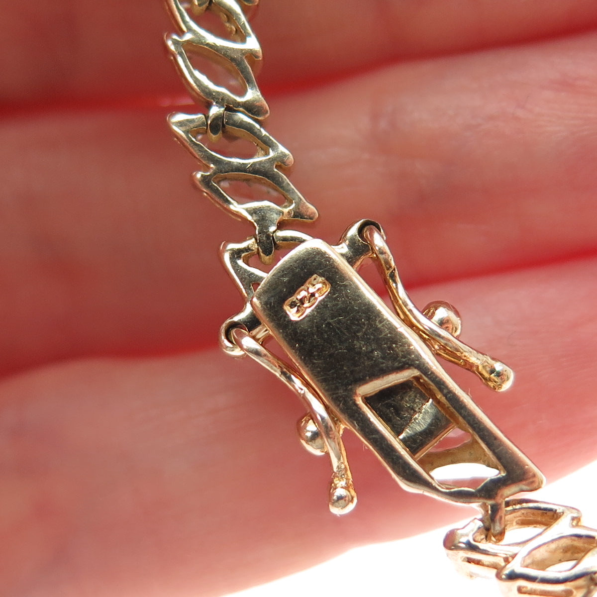 925 Sterling Silver Gold Plated Marquise-Cut C Z Tennis Link Bracelet 7"