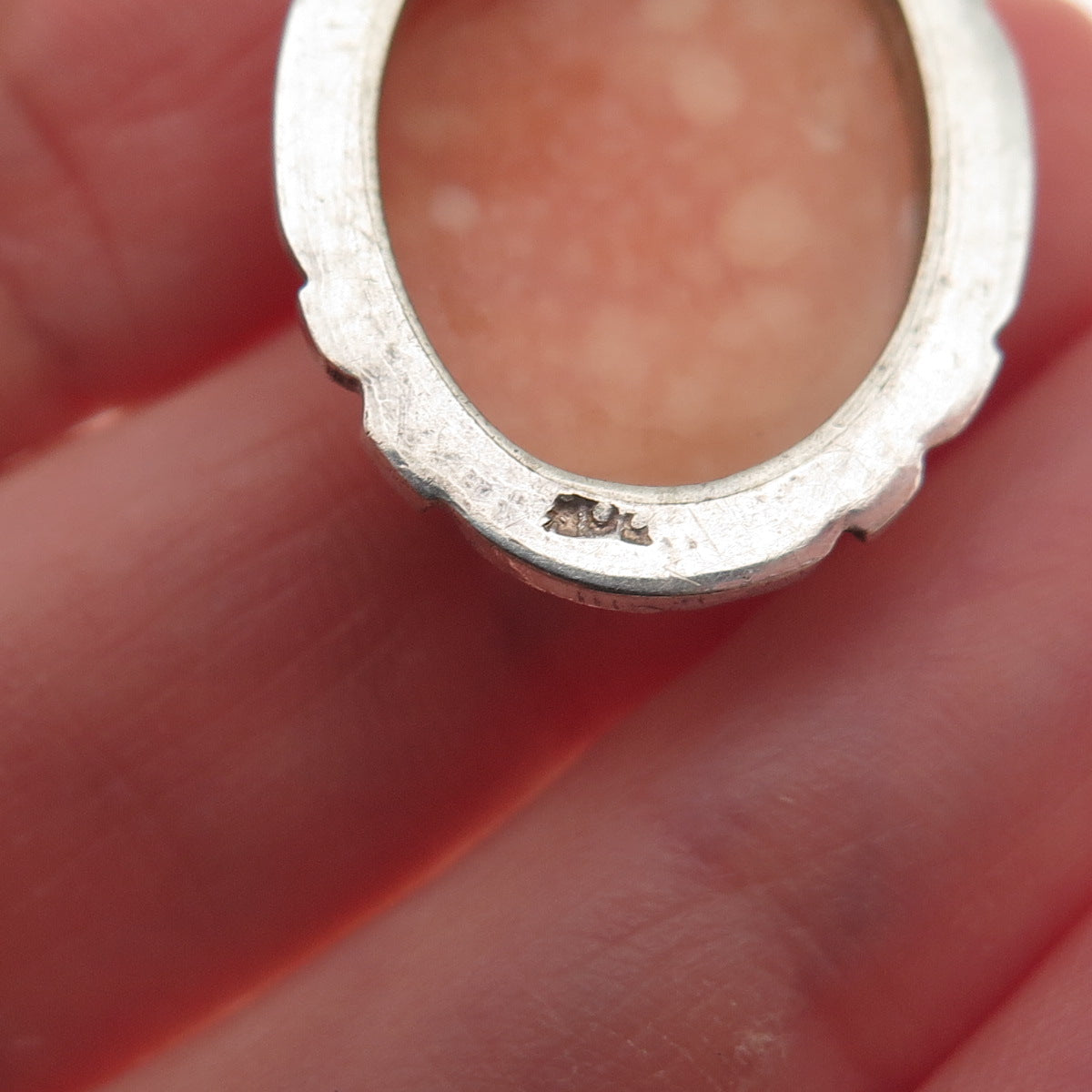 800 Silver Antique Art Deco Real MOP & Marcasite Carved Lady Cameo Charm Pendant