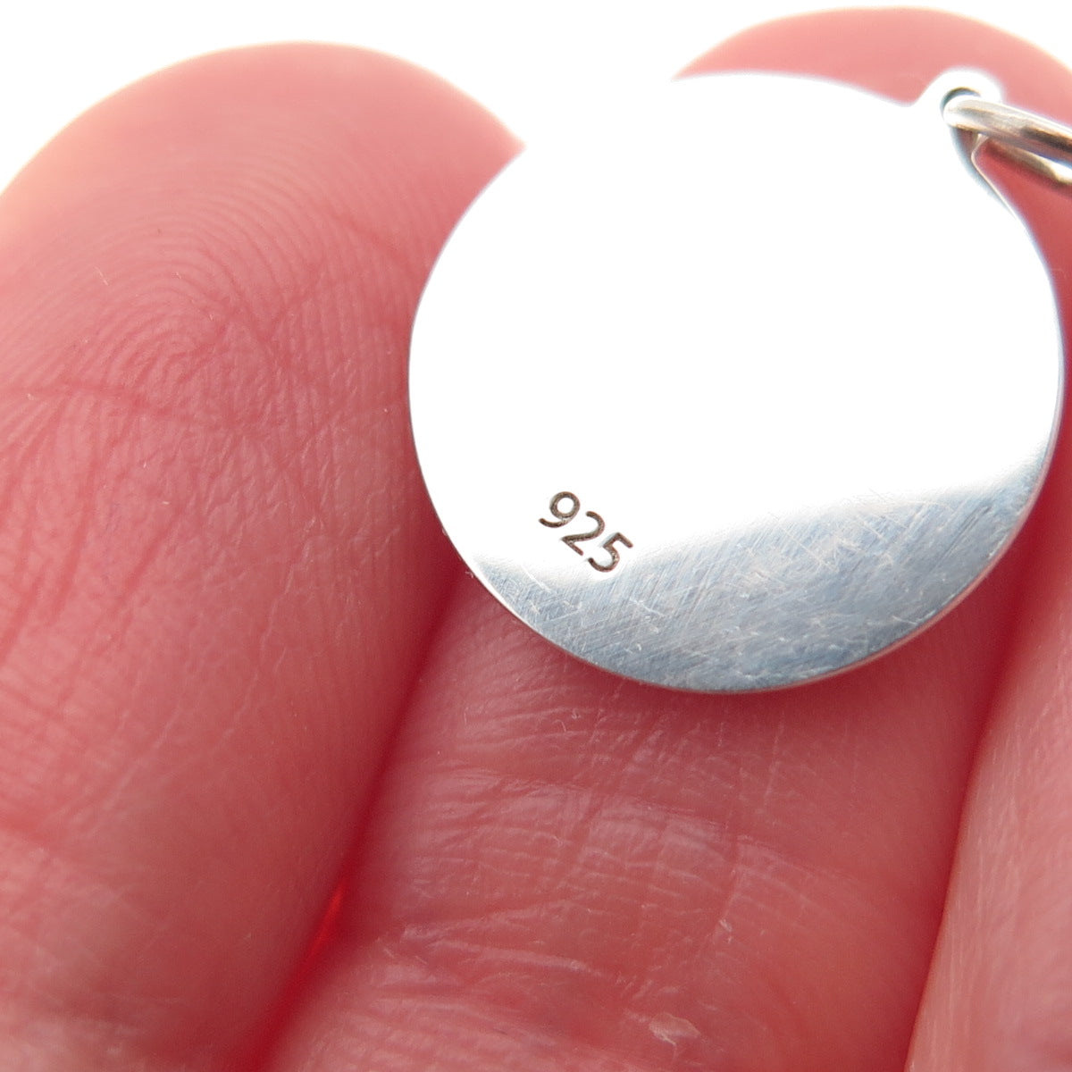 925 Sterling Silver Pink Enamel Rose Flower Round Tag Mini Charm Pendant