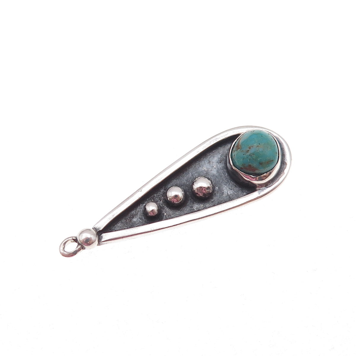 Old Pawn 925 Sterling Silver Vintage Turquoise Teardrop Tribal Charm Pendant