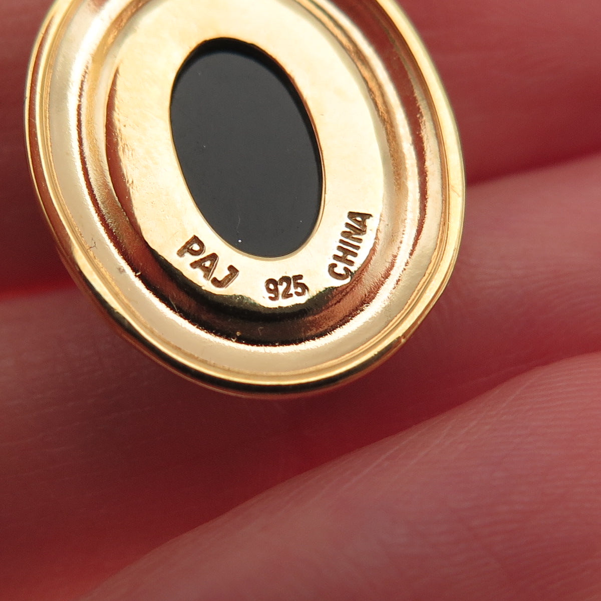 925 Sterling Silver Gold Plated Real Oval-Cut Black Spinel Charm Pendant