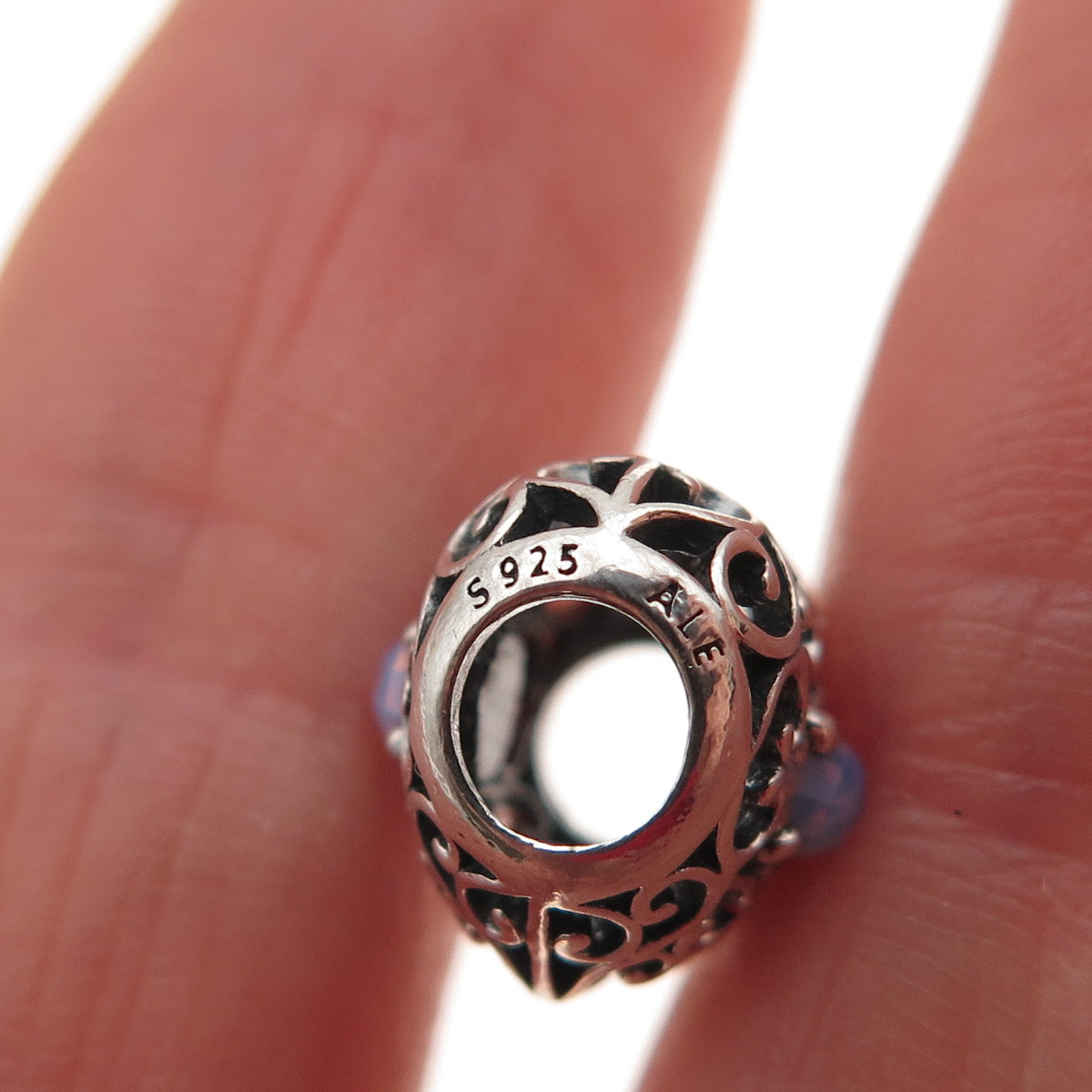 PANDORA Sterling Silver Real Opalite October Signature Heart Slide Bead Charm