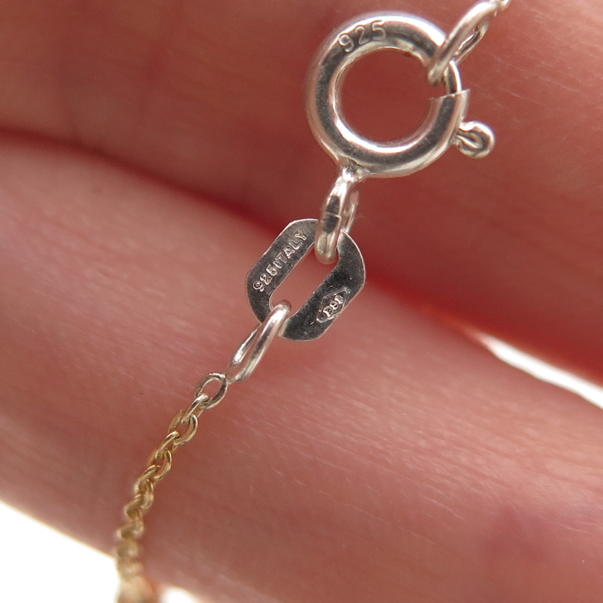 925 Sterling Silver 2-Tone Diamond-Cut Bead Station Cable Link Bracelet 7"