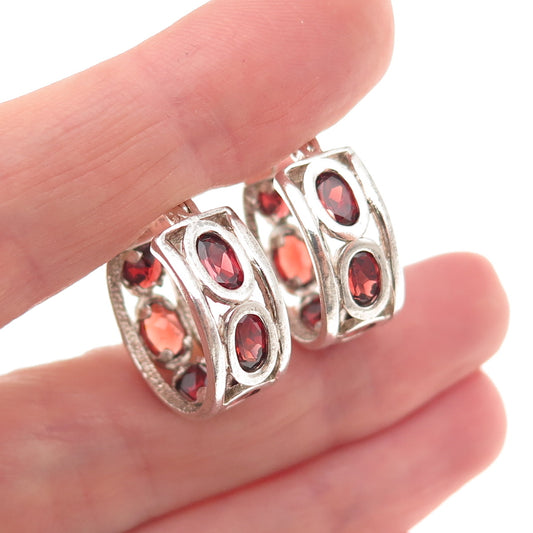 Clyde Duneier Sterling Silver Vintage Real Red Garnet All Around Hoop Earrings