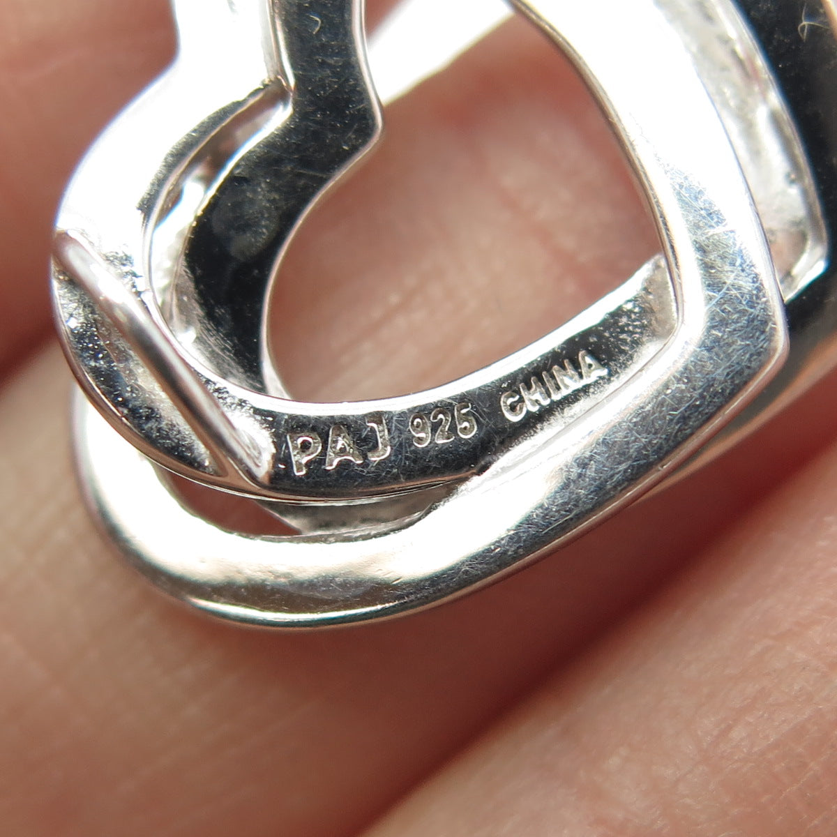 925 Sterling Silver Real Diamond Accent Interlocked Heart Pendant