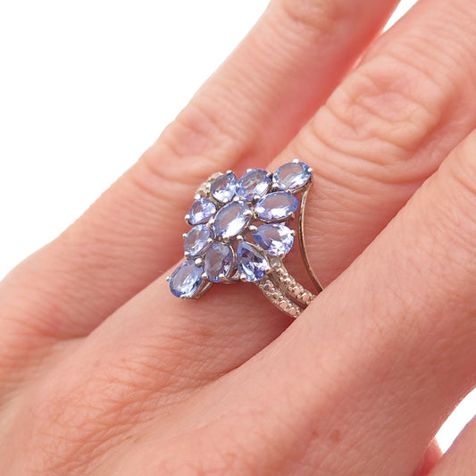Chuck Clemency 925 Sterling Silver Real Oval & Pear-Cut Tanzanite Ring Size 5