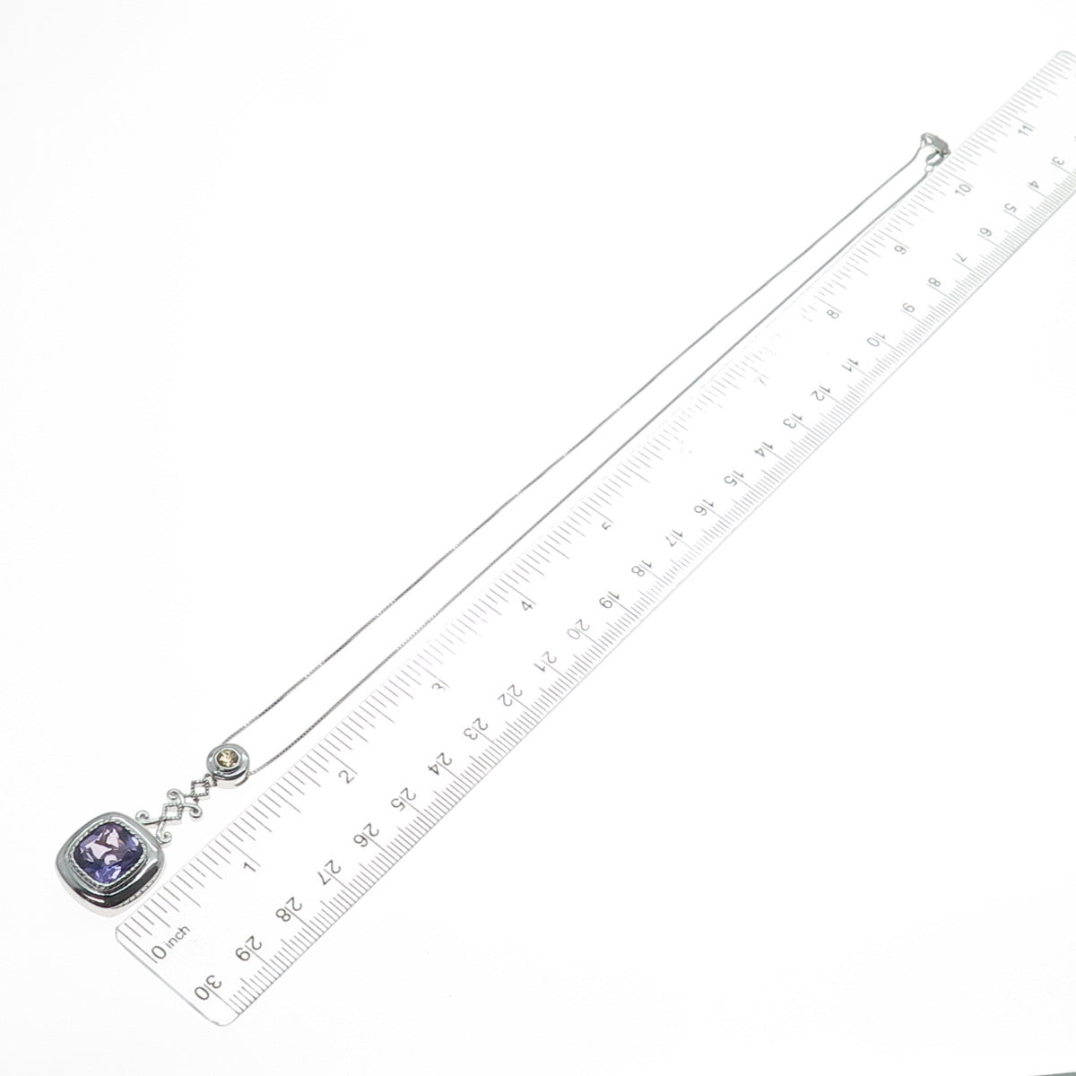 925 Sterling Silver Real Amethyst & Citrine Box Chain Necklace 18"