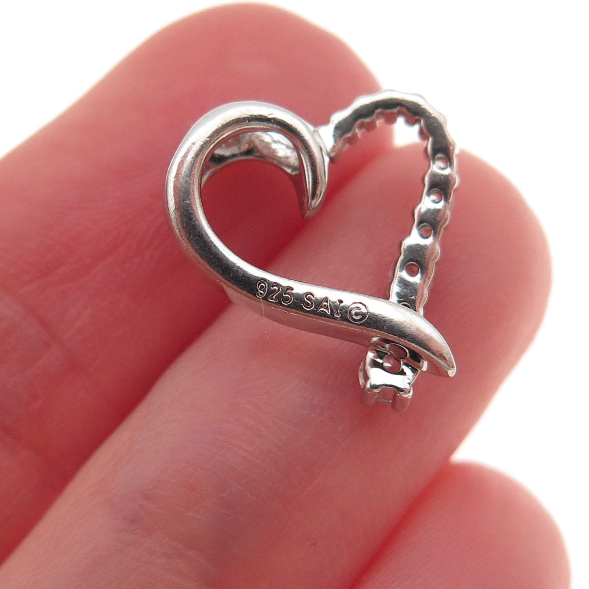 Sai 925 Sterling Silver Round-Cut Graduated C Z Heart Mini Slide Charm Pendant
