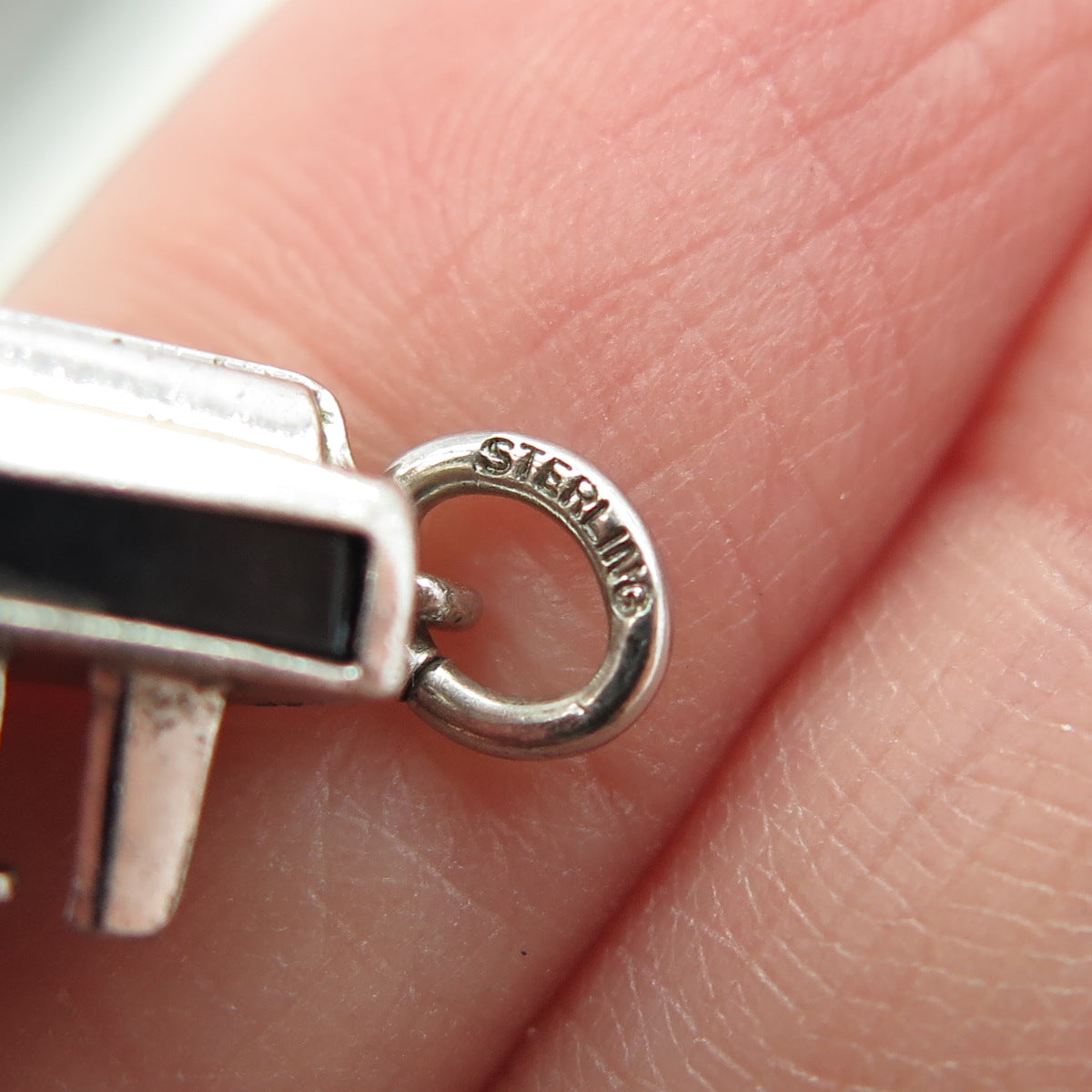 925 Sterling Silver Antique Art Deco Enamel & Black Onyx Piano 3D Charm Pendant