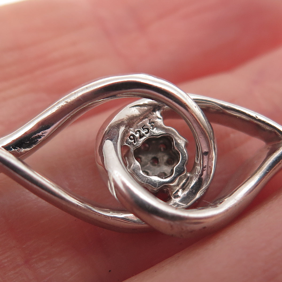 925 Sterling Silver Real Round-Cut Diamond Interlocked Eternity Charm Pendant