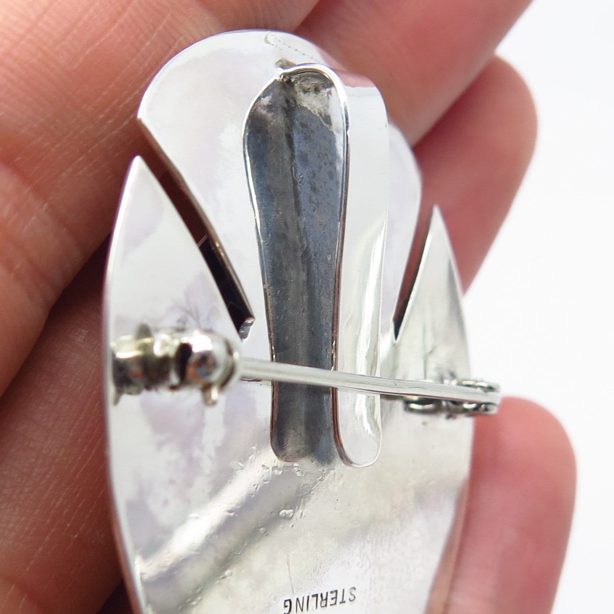 925 Sterling Silver Vintage E. ALLEN Real Brown Agate Gemstone Pin Brooch