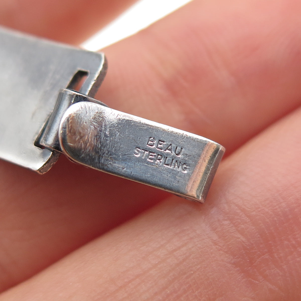 BEAU 925 Sterling Silver Antique Art Deco Flower Oxidized Panel Link Bracelet 7"