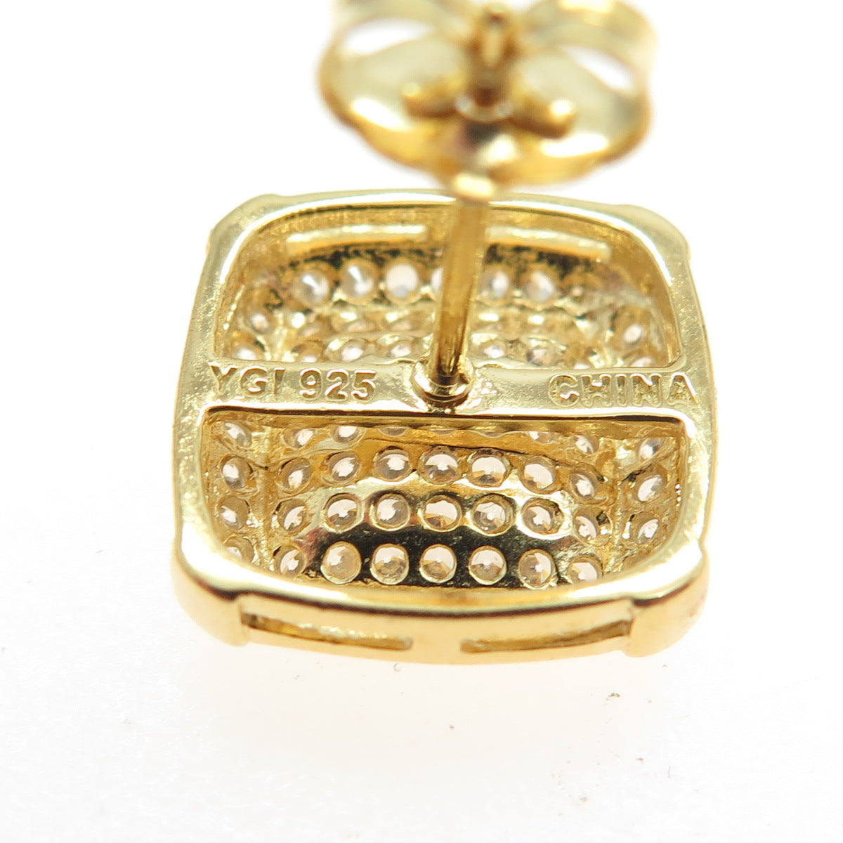 925 Sterling Silver Gold Plated Pave C Z Stud Earrings