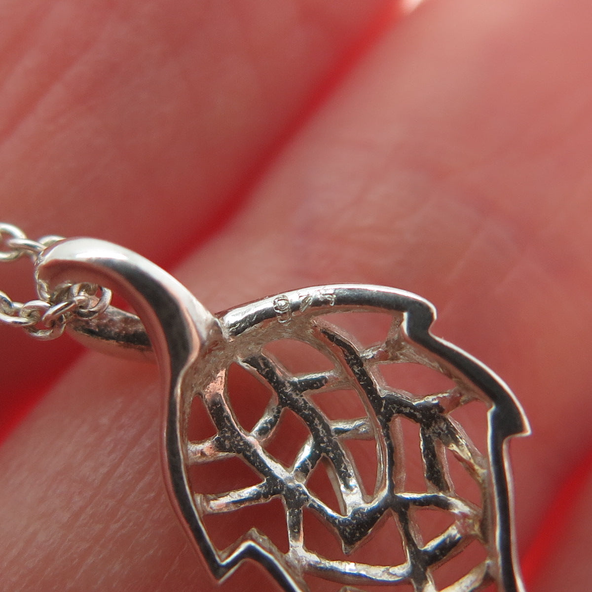 925 Sterling Silver Italy Modernist Floral Leaf Cable Chain Necklace 18"