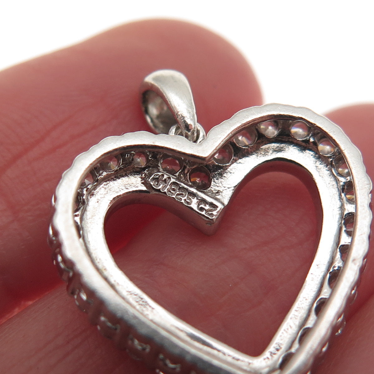 JH Young 925 Sterling Silver Round-Cut C Z Heart Mini Charm Pendant