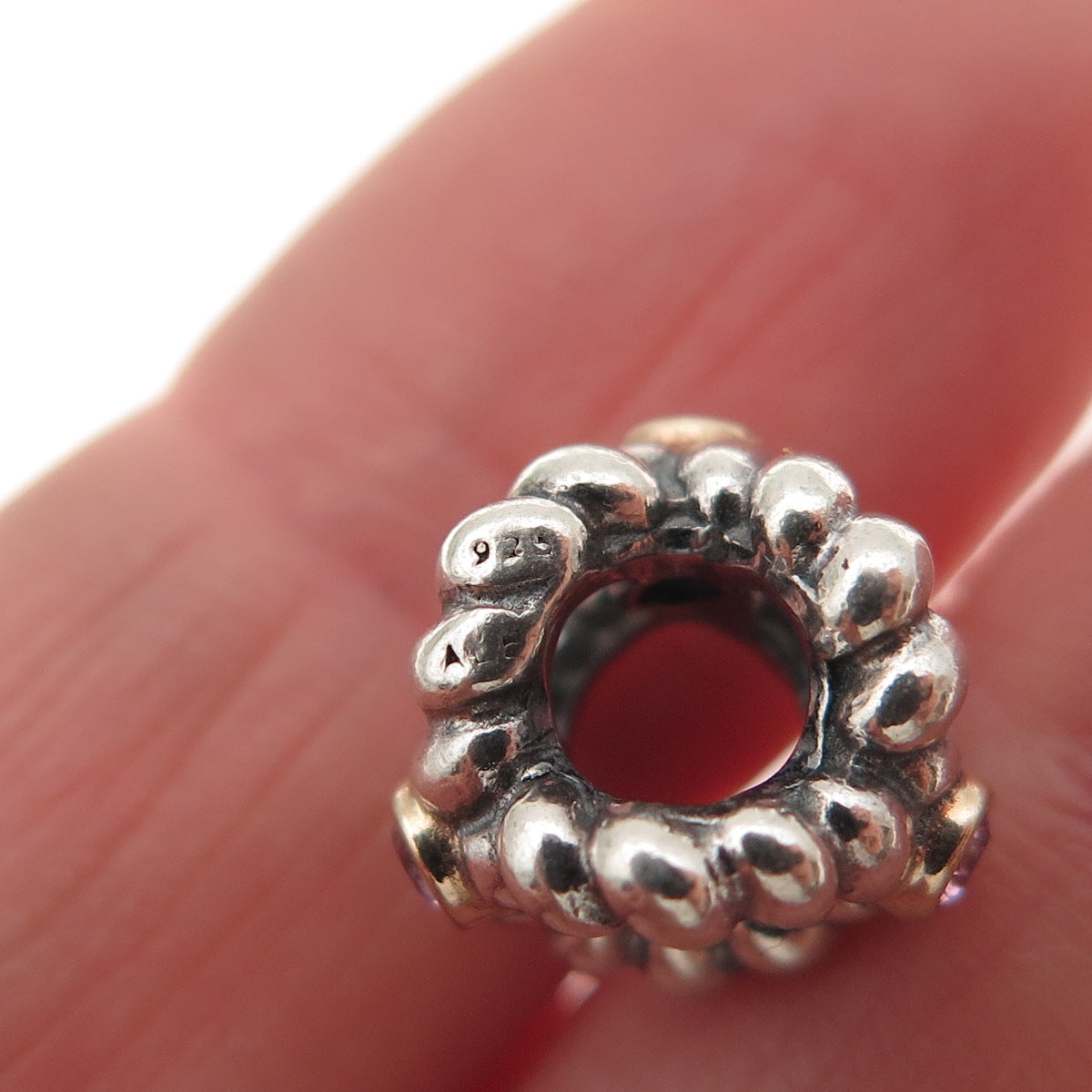 PANDORA 925 Sterling Silver Gold Purple C Z Binding Beauty Slide Bead Charm