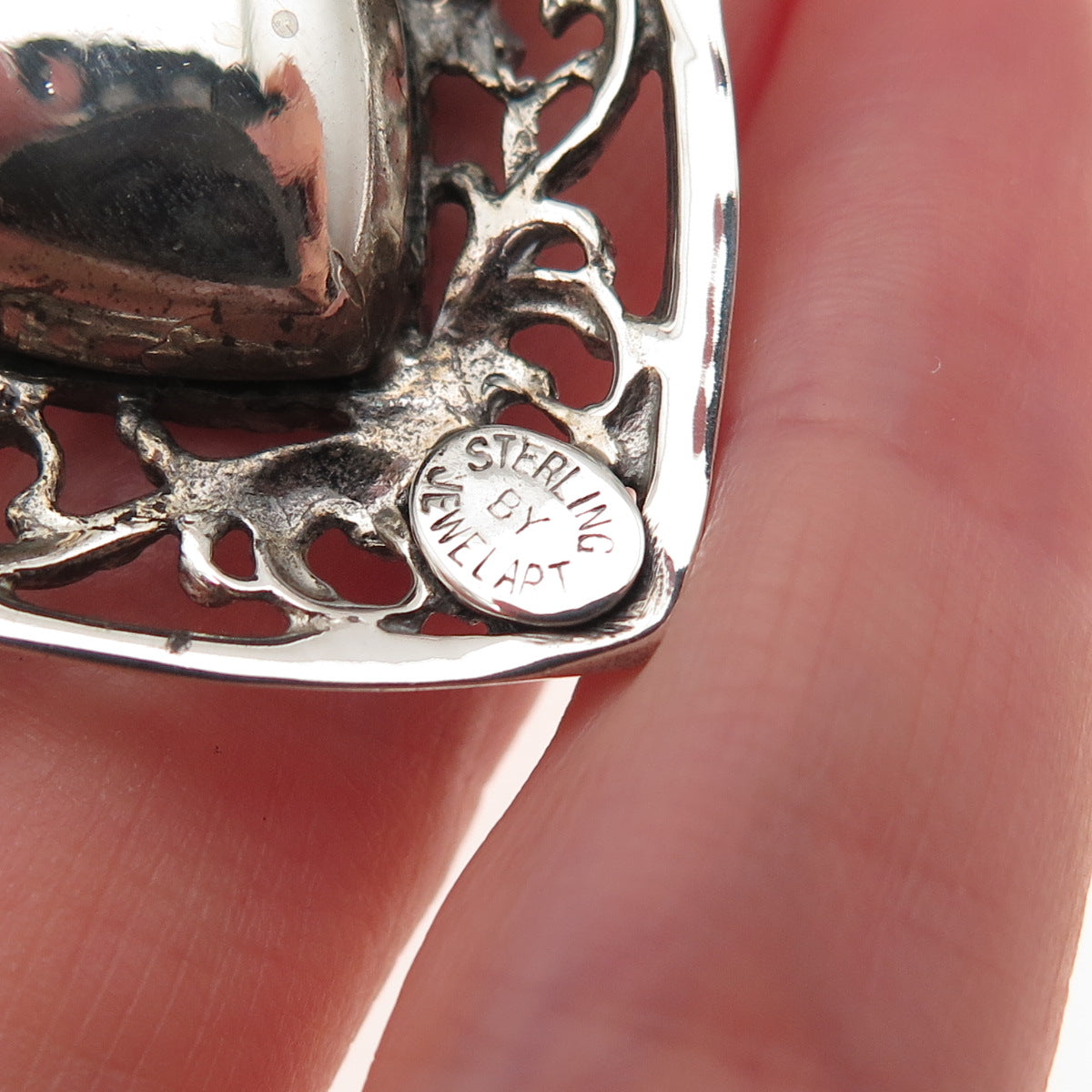 JewelArt 925 Sterling Silver Antique Art Deco Heart Oxidized Charm Pendant