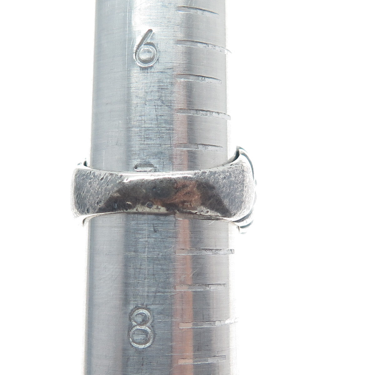 925 Sterling Silver Vintage Modernist Ribbed Dome Oxidized Ring Size 7.25