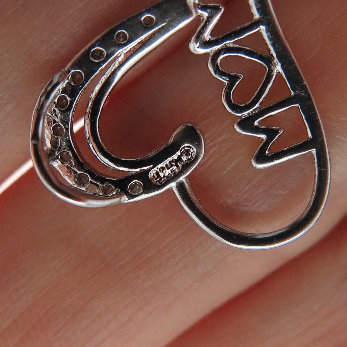 CHARLES WINSTON Sterling Silver Real Diamond Mom Heart Minimalist Slide Pendant