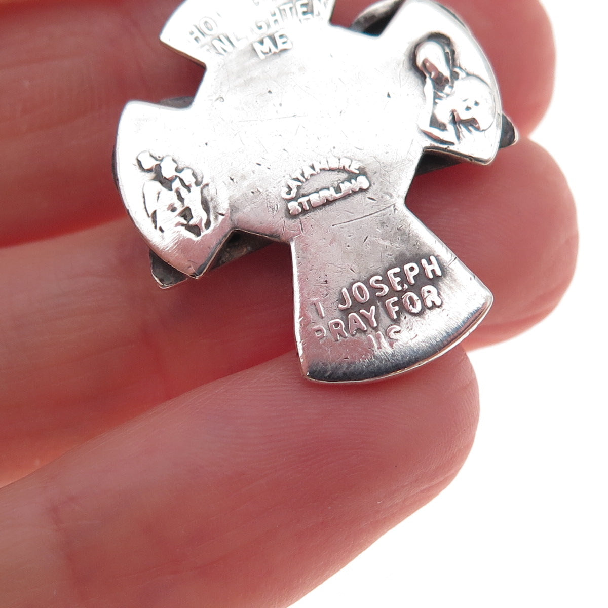 Catamore 925 Sterling Silver Antique Art Deco St. Joseph 4-Way Cross Pendant