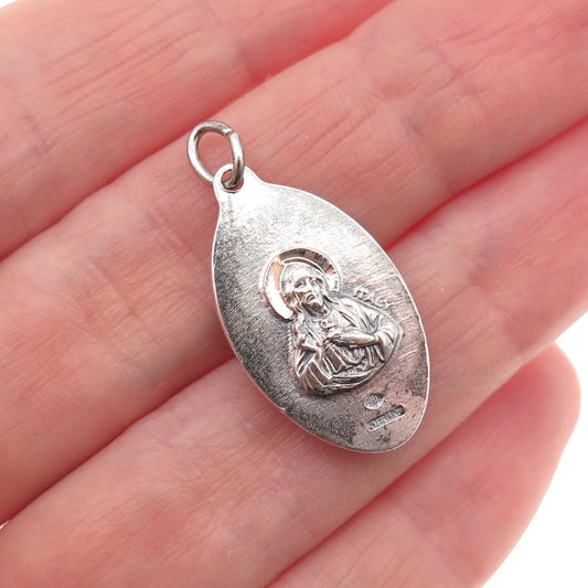 925 Sterling Silver Antique Art Deco Italy St. Mary Jesus Oxidized Charm Pendant