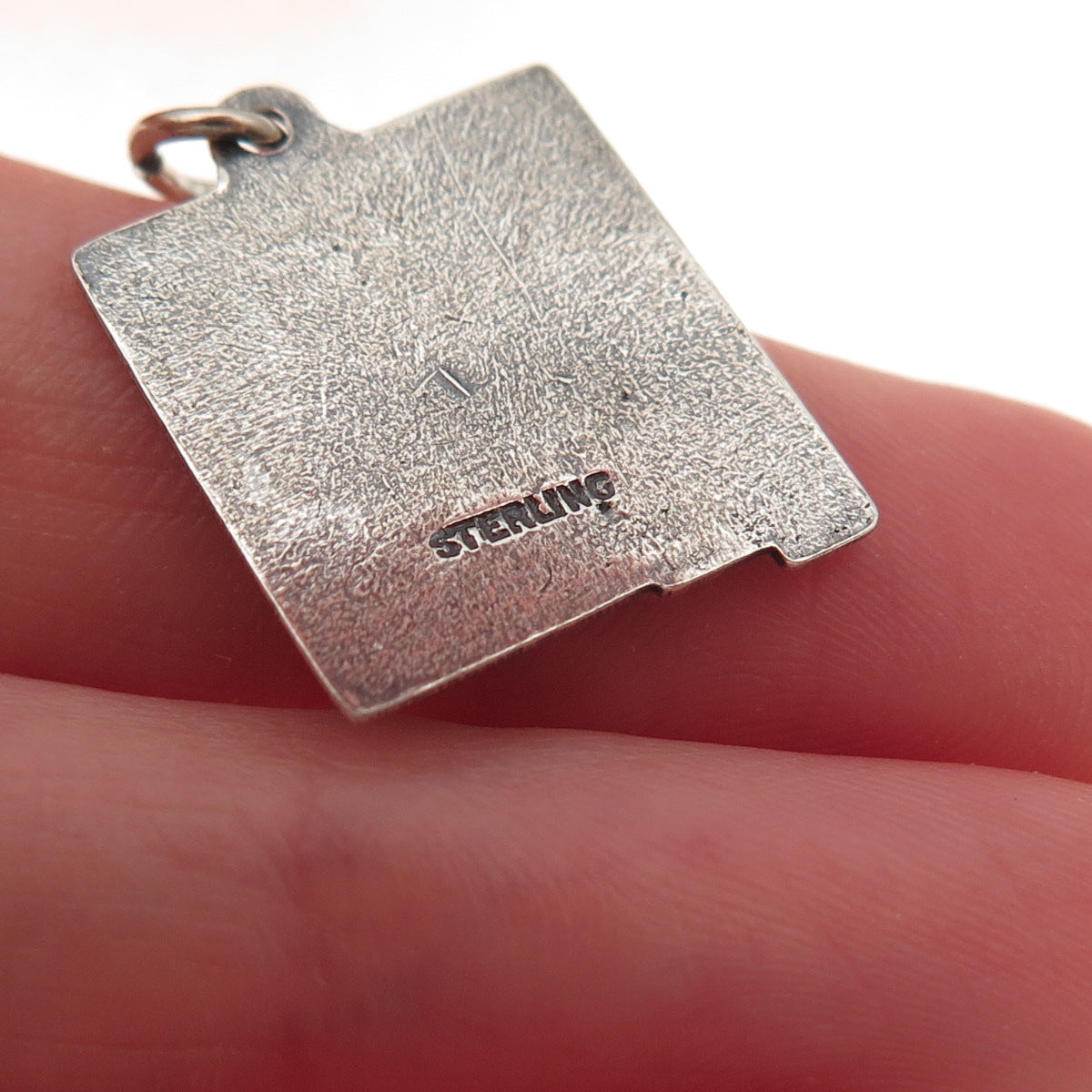 925 Sterling Silver Vintage New Mexico State Map Oxidized Mini Charm Pendant