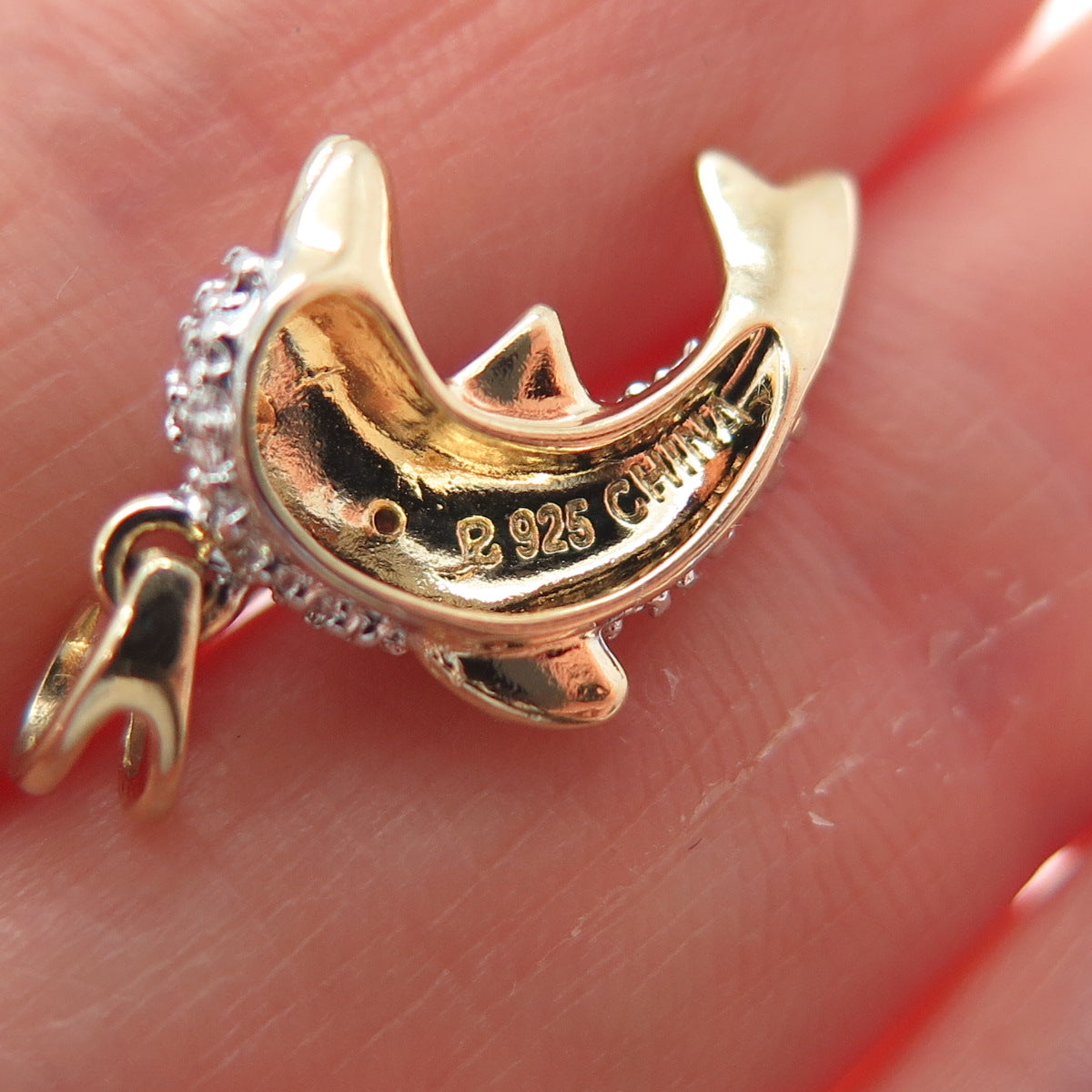 ROSS SIMONS 925 Sterling Gold Plated Diamond Accent Spinel Dolphin Mini Pendant