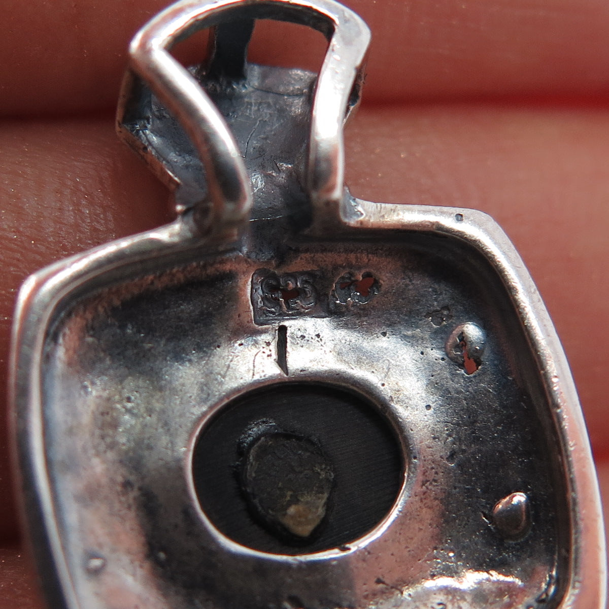 925 Sterling Silver Vintage Real Black Onyx Oxidized Slide Charm Pendant