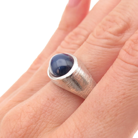 925 Sterling Silver Vintage Lab-Created Star Sapphire Oxidized Ring Size 9.5