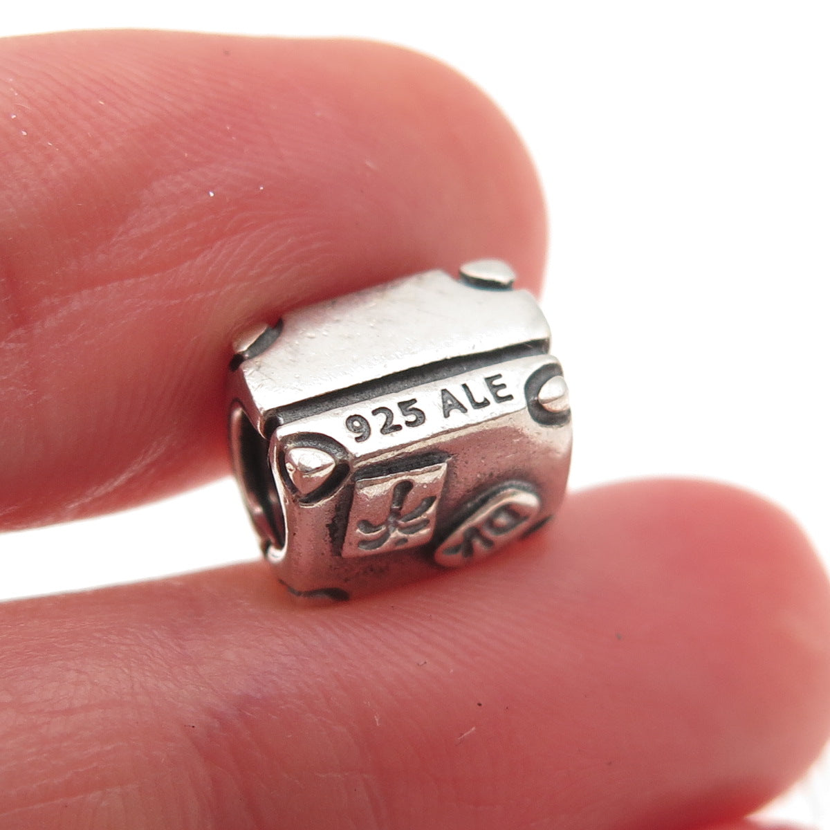 Pandora 925 Sterling Silver Paris Travel Suitcase Slide Bead Charm