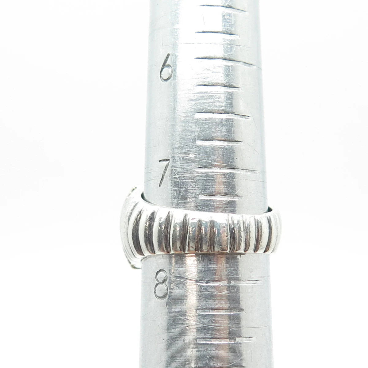 925 Sterling Silver / 14K Gold Vintage Ribbed Domed Ring Size 7.75