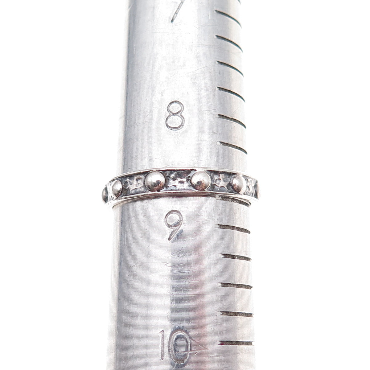 925 Sterling Silver Vintage Cross Beaded All Around Hammered Band Ring Size 8.75