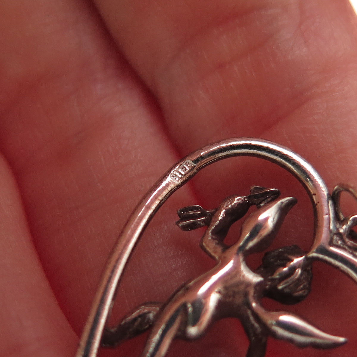 925 Sterling Silver Vintage Cupid Heart Oxidized Charm Pendant