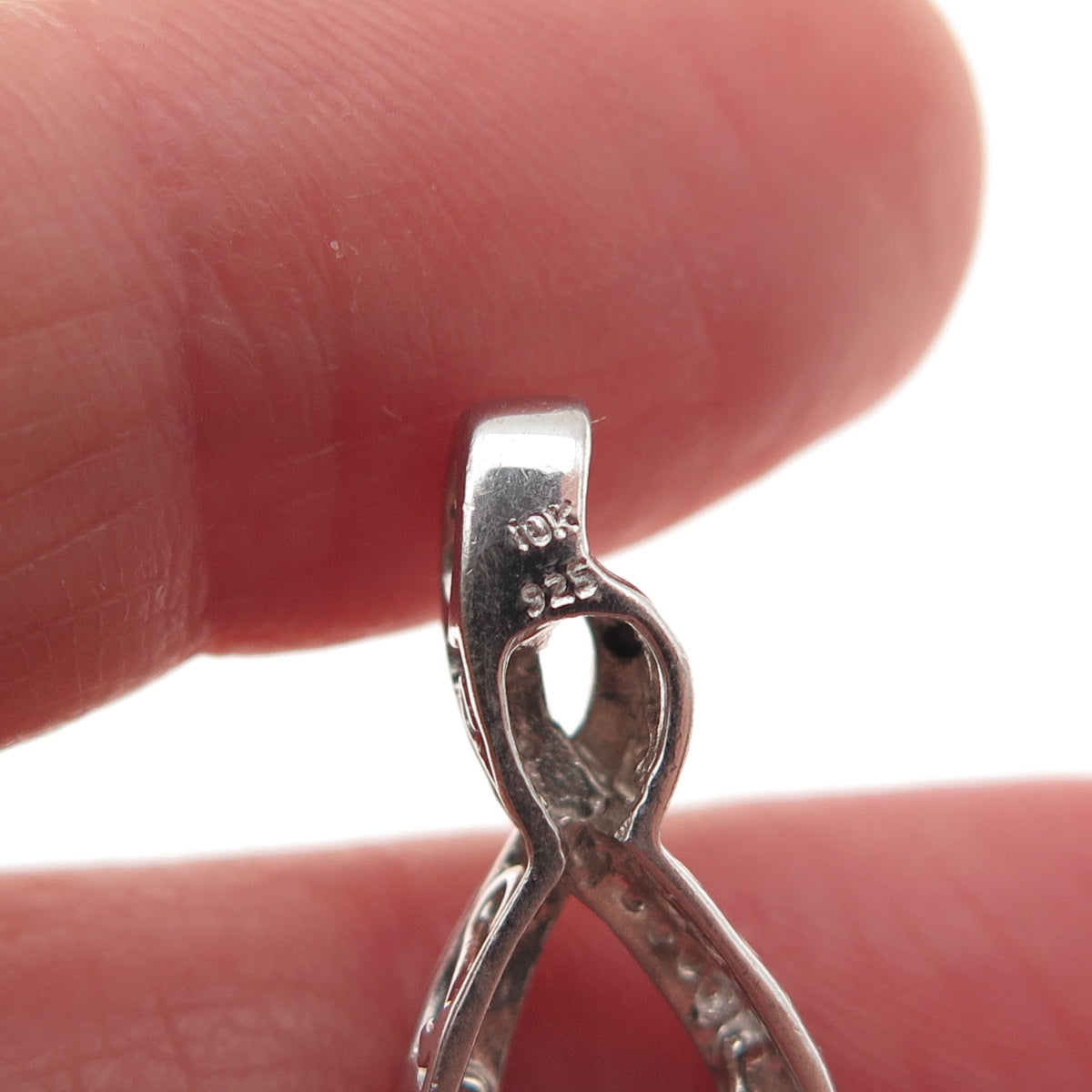 925 Sterling Silver 10K Rose Gold Real Diamond Infinity Charm Pendant