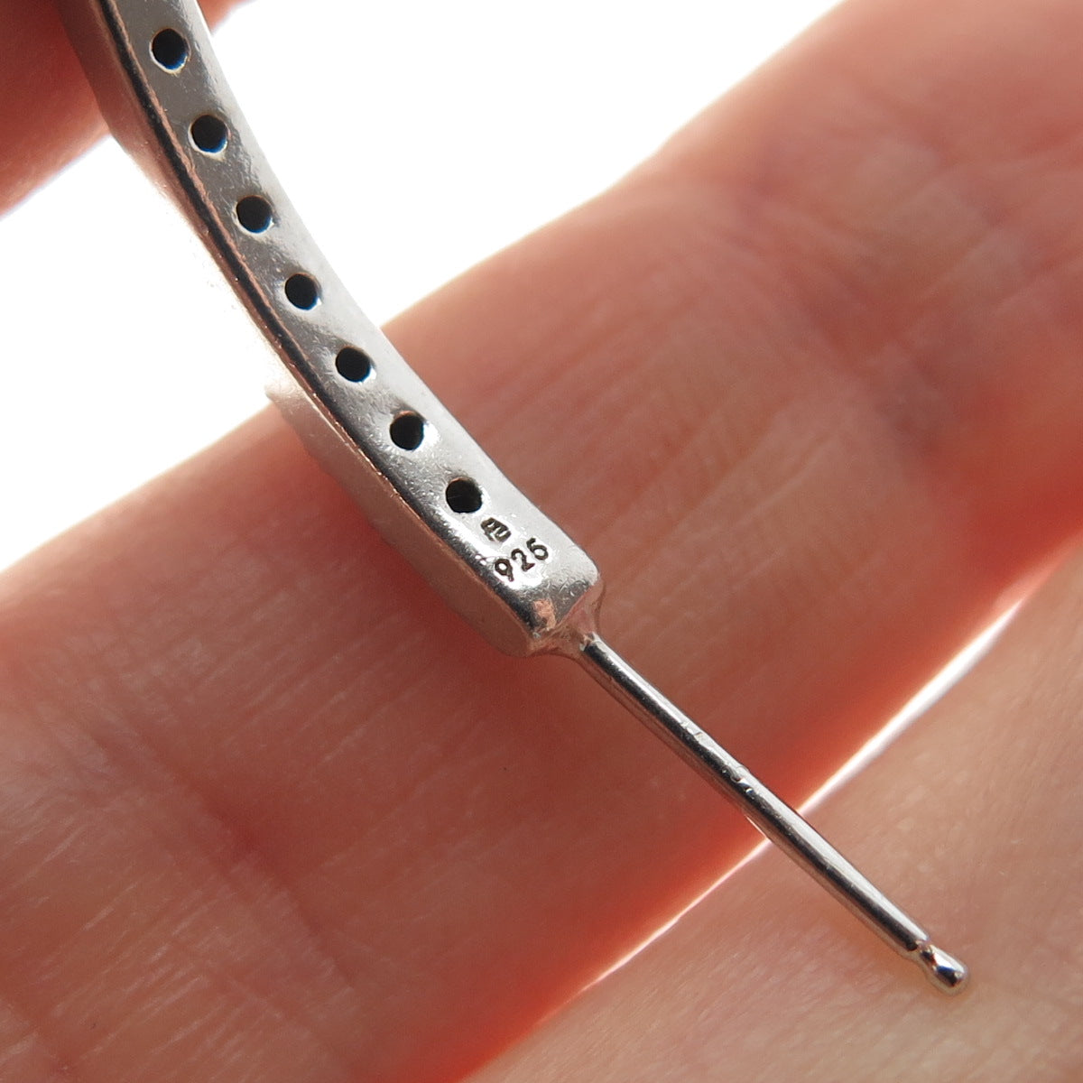 925 Sterling Silver Real Round-Cut Black Spinel In & Out Hoop Earrings