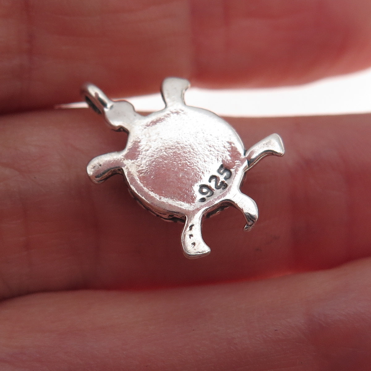 925 Sterling Silver Vintage Real Turquoise Turtle Good Luck Charm Pendant