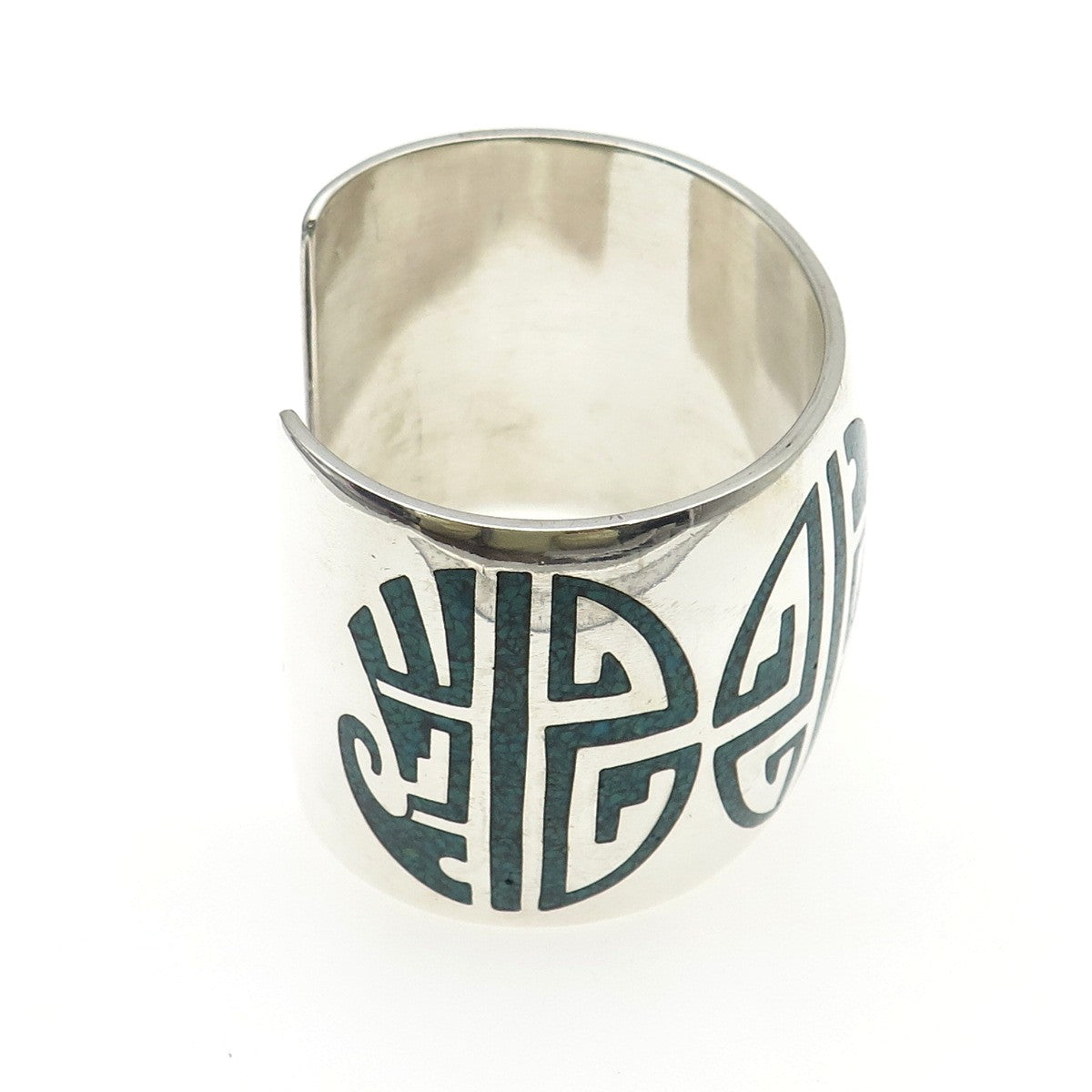 Old Pawn 925 Sterling Silver Vintage Turquoise Inlay Adjustable Wide Bracelet 7"