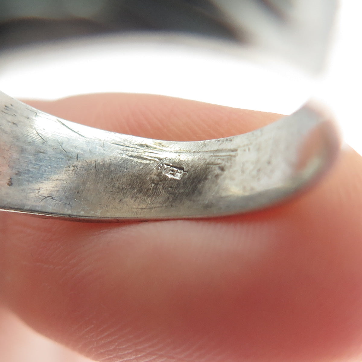 925 Sterling Vintage Real Black Diamond Jesus Ring Size 12.75 (missing 3 stone)