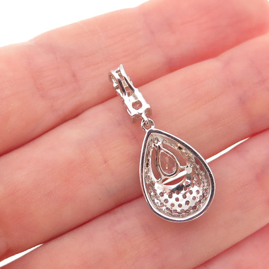 925 Sterling Silver Real White Topaz Teardrop Charm Pendant