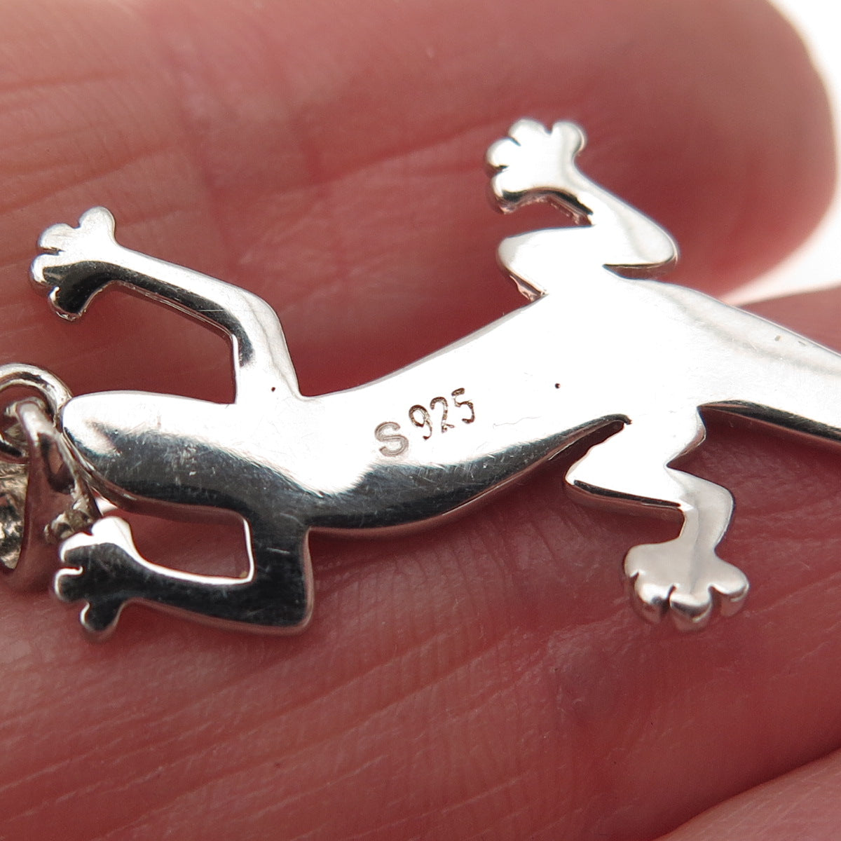 925 Sterling Silver Vintage Real Opal Lizard Charm Pendant